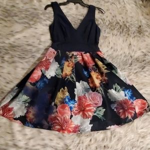 A line navy and floral dress